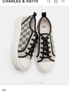 Siza 5.5 or 6 Modern Lace-up Platform Sneakers With Logo, Casual Platform Sneakers With Logo Print And Round Toe, Boxy Bags, Flatform Sneakers, Brand Collaboration, Monogram Prints, Charles Keith, Up Styles, Out Of Style