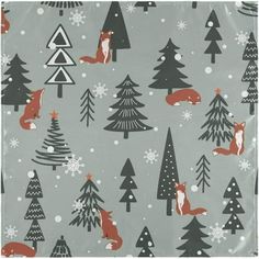 an image of foxes in the woods on grey background with snowflakes and trees