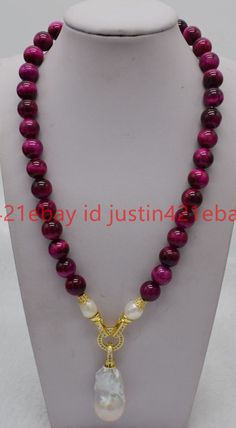 10mm Rose Red Tiger's Eye Round Beads & White Baroque Pearl Pendant Necklace Item Description:   Style:Necklace   Quantity: 1 Pcs   Size: 10mm   Length:16-28"   &&&&: Sale the items does not include box       Payment Policy Payment Policy   We accept Paypal, and credit card via paypal.com only.   All payments are expected within 5 days after the last winning auction is closed. All unpaid   auction will be forfeited.   Packages are shipped within 2 days of auction Check Out with payment except we Elegant Beaded Necklaces For Valentine's Day, Valentine's Day Elegant Beaded Necklaces, Jean Art, Pearl Chains, Baroque Pearl Pendant, Eye Round, Beaded Jewelry Necklaces, Red Tigers Eye, 1940s Dresses