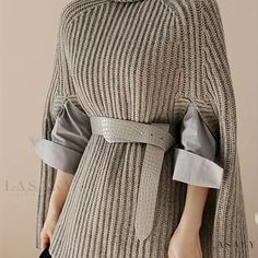 Lasaky - Exquisite Womens Ribbed Knit Sweater featuring Cape Sleeve and Turtle Neck, Perfect for Fall & Winter Wardrobe Collection Casual Cape, Turtleneck Cape, Poncho Pullover, Women Turtleneck, Womens Poncho, Cape Sweater, Style Japonais, Stylish Sweaters, Loose Outfit