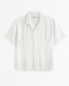 Men's Camp Collar Linen-Blend Shirt | Men's Clearance | Abercrombie.com Dad Outfits, Textured Shirt, Summer Linen, Men's Tops, Resort Style, Men's Wardrobe, Short Sleeve Button Up, Men's Accessories, Abercrombie Fitch