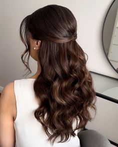 Polished Bridesmaid Hair, Half Up With Volume, Soft Bridal Hairstyles, Half Up Hair Formal, Fancy Half Up Half Down, Bridesmaid Hairstyles Half Up Half Down Brunette, Mid Length Formal Hairstyles, Bride Half Up Half Down, Prom Hairstyles 2024