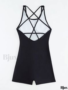 Bjux - Womens Black Round Neck One Piece Swimsuit - Criss Cross Strap, Tummy Control, High-Stretch Bathing Suit - Swimwear & Clothing Black Cross Back Bodysuit With Built-in Bra, Summer Sports Cross-back Bodysuit, Summer Sports Bodysuit With Cross Back, Black Cross Back Top For Summer, Black Summer Top With Cross Back, Black Summer Tops With Cross Back, Black Stretch Cross-back Bodysuit, Summer Black Cross Back Bodysuit, Summer Black Cross-back Bodysuit