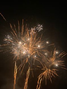 fireworks are lit up in the night sky