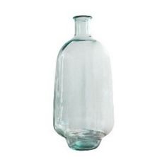 an empty glass bottle is shown on a white background