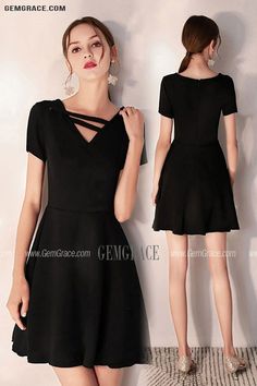 Little Black Flare Aline Party Dress With Short Sleeves Ref#HTX97061 at GemGrace. #HomecomingDresses Shop now to get $10 off. Pro custom-made service for wedding dress, formal dress. View Homecoming Dresses,Short Homecoming Dresses,Black Homecoming Dresses,Modest Homecoming Dresses,Semi Formal Dresses for more ideas. Click to shop now! #BuyableHomecomingDresses Black V-neck Mini Dress For Semi-formal Occasions, Black Fitted Dress For Semi-formal Occasions, Semi-formal Fitted Black Dress, Black Fitted Semi-formal Dress, Black A-line Stretch Mini Dress, Fitted Black Mini Dress For Semi-formal Occasions, Black Mini Dress For Semi-formal Spring Occasion, Formal Black Knee-length Mini Dress, Black Short Sleeve Mini Dress For Semi-formal Occasions