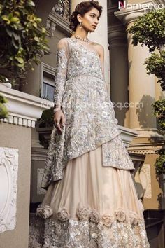 Pakistani Bridal Walima Outfit in Off White Color – Nameera by Farooq