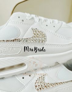 Wedding Bridal Sneaker Customized Air Max 90 With Rhinestones Wedding Shoes Personalized Wedding Rhinestone Shoes Wedding White Sneakers - Etsy White Custom Sneakers With Rhinestones For Wedding, Custom Wedding Sneakers With Rhinestones, Wedding Custom Sneakers With Rhinestones And Round Toe, Wedding Low-top Sneakers With Rhinestones, Lace-up Sneakers With Rhinestones For Anniversary, Low-top Wedding Shoes With Rhinestones For Bride, Low-top Bride Wedding Shoes With Rhinestones, Bride's Low-top Wedding Shoes With Rhinestones, Sneakers For Bride