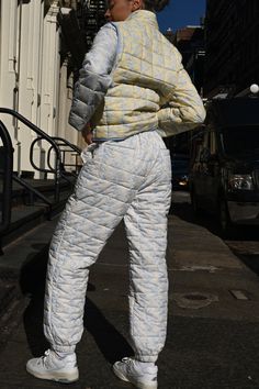 Made for cooler weather and featuring our original Butter Toile print, the Ada Quilted Joggers can be worn alone or with our quilted jackets of the same design. Off-white base with baby blue florals Soft matte quilted fabric Stretchy waistline and cinch at ankle Secure front pockets and front zipper closure Lightweight warmth 29" inseam on size XS Made from recycled poly Your order will ship from our warehouse in Florida, USA! White Quilted Jacket For Spring, White Cotton Quilted Casual Jacket, White Cotton Casual Quilted Jacket, Casual White Cotton Quilted Jacket, White Quilted Jacket With Pockets For Spring, Quilted Joggers, Toile Print, Blue Toile, Blue Florals