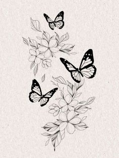 three butterflies flying over some flowers on a white paper background with the words, i love you