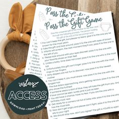 an image of a gift game with the words, pass the gift game and instructions