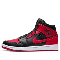 Nike Air Jordan 1 Mid “Banned” has the same color scheme as the forbidden high-top. The upper of shoes are composed by classic black and red. Other details include hyper royal-white midsole and red rubber outsole which finishes the look. 

SKU: 554724-074
Release Date: Oct 31, 2020
Color: BLACK/UNIVERSITY RED/WHITE Jordan 1 Mid Banned, Jordan 1 Sneakers, Nike High Tops, Nike High, Nike Air Jordan 1 Mid, Nike Sneaker, Style Sportif, Air Jordan Sneakers, Black Wings