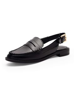 Shop Coutgo slingback loafers for a comfy and stylish look. Featuring a pointed toe, chunky low heel, and adjustable buckle strap, these flat shoes are perfect for everyday wear. #loafers #flats #shoes #comfortable Slingback Loafers, Tomboy Haircut, Work Meetings, Flats Shoes Comfortable, Comfortable Loafers