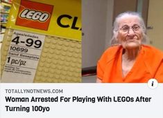 an old woman is playing with legos after turning 100 % off on the internet