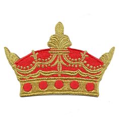 a red and gold crown on a white background