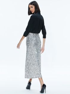 Shop Alice And Olivia's Maeve Sequin Slip Skirt In Champagne/silver. See Our Entire Collection Of Midi. Enjoy Free Shipping And Returns On All Orders At Aliceandolivia.com. Sequin Blazer, Blazer And Skirt, Alice And Olivia, Slip Skirt, Alice Olivia, Skirt Leather, Sequin, Champagne, Skirt