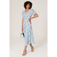 Blue printed crepe (98% Polyester, 2% Elastane). Hourglass. Short sleeves. V-neckline. Hidden center back zipper with hook-and-eye closure. Fully lined. 48.5" from shoulder to hemline. Imported. Jason Wu Dress, Gathered Sleeves, Rent The Runway, Closet Designs, Jason Wu, Blue Print, V Neck Dress, Covered Buttons, Wrap Dress