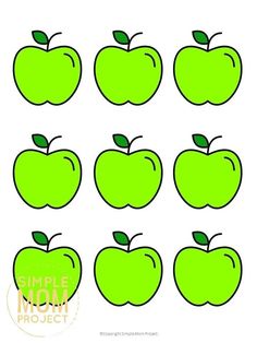 green apples are arranged in rows to make the shape of an apple with leaves on each side