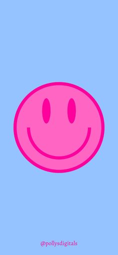 a pink smiley face on a blue background