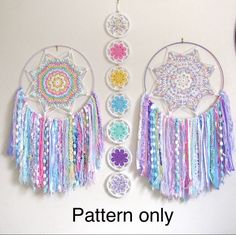 two circular wall hangings decorated with flowers and beads