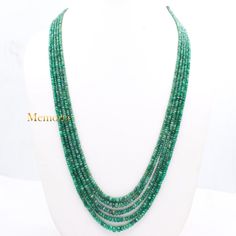 24 Inches Faceted Emerald Gemstone Beaded Necklace, 5 Strand Gemstone Jewelry Beads, Faceted Gemstone Necklace Beads, Birthday Gifts  Gemstone Details :  ✦ Gemstone : Emerald  ✦ Gemstone Shape : Rondelle ✦ Strand  : 5 Strand  ✦ Necklace Length : 24 Inch  ✦ Total Weight : 315.65 CT's  CUSTOMISATION DETAILS : We can customize any piece of fine jewelry. You can simply message us on Etsy or drop a text at +91-7357229656 (WhatsApp/iMessage) to let us know about all the customization you want. Customi Luxury Polished Bead Emerald Necklace, Luxury Green Single Strand Beaded Necklace, Gemstone Beaded Necklace, Emerald Gemstone, Faceted Gemstones, Strand Necklace, Gemstone Necklace, Gemstone Beads, Emerald