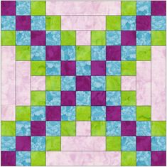 an image of a quilting pattern with blue, green and pink squares