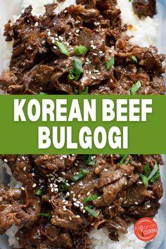 Beef Bulgogi is a Korean meat dish made of thinly sliced beef. It’s a Korean BBQ main dish served with Banchan (Korean sides) at restaurants. This is how to make, easy bulgogi recipe with a sweet and garlicky sauce packed with umami flavor! Learn how to marinate beef and more secrets to super tender Bulgogi! Click here to try this easy dinner recipe. Bul Go Gi Recipe, Beef Bogolgie, Bolgolgie Beef, Bugolgi Korean, Beef Bolgulgi, Korean Bulgogi Recipe, Ground Beef Bulgogi, Beef Bulgogi Recipe, Korean Beef Bulgogi