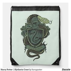 a drawsack bag with an image of a snake and a shield on the front