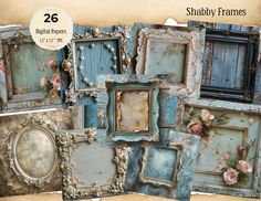 an assortment of shabby frames with flowers on them