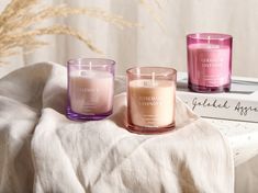 Refresh your home with a natural, wonderful smell with this set of scented candles. Made out of soy wax, they are characterized by long and clear burn. Thanks to their floral scents - lavender, rosemary and geranium - they will allow you to relax and unwind after a long day. Each candle comes with a cotton wick, and is placed in a colourful, elegant glass, making them a wonderful decoration for a living space, even when they are not burning.  Details: Color: Pink, Violet, Red. Main material: Soy Floral Scents, Lavender Rosemary, Glass Making, Tikal, Lavender Candle, Floral Notes, Floral Scent, Floral Fragrance, Geraniums