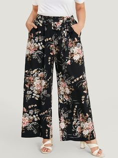 Floral Pocket High Rise Wide Leg Belt Pants Belt Pants, Trendy Bottoms, Leg Belt, Floral Pocket, Belted Pants, Womens Clothing Sizes, Body Measurements, Plus Size Outfits, Elastic Waist