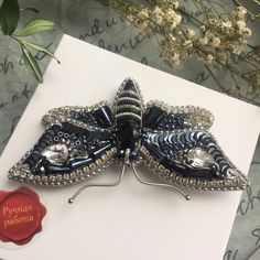 Handmade brooch jewelry Azure Butterfly | Etsy Unique Embroidered Jewelry For Party, Silver Brooches For Christmas Party, Luxury Brooch Pins For Party, Elegant Silver Brooch For Christmas, Silver Christmas Party Brooch, Silver Christmas Party Brooches, Elegant Christmas Party Brooches, Unique Embroidered Brooch For Gift, Handmade Silver Brooches For Evening