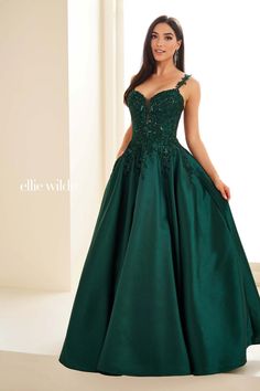 EW36094 Teal 8 In Store Prom Teal Ball Gown, Ellie Wilde Prom Dresses, Prom Dresses Off The Shoulder, Beaded Party Dress, Green Evening Dress, Ellie Wilde, Spring 2025, Prom Designs, Corset Bodice