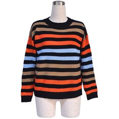 Black Multicolor Stripes Knit Sweater Winter Sweaters, Striped Knit, Knit Sweater, Cardigans, Knitted Sweaters, Fall Winter, Stripes, Knitting, Black