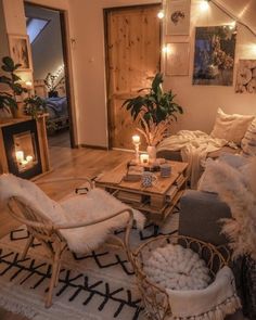 a living room filled with lots of furniture and decor