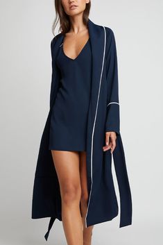 Negative | Supreme Classic Robe in Navy Women Robe, Sleepwear For Women, Silk Sleepwear, Sleepwear Robe, Draped Fabric, Size 16 Dresses, Dress Robes, Wide Sleeves, Sleepwear Women