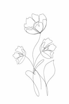 a line drawing of three flowers on a white background