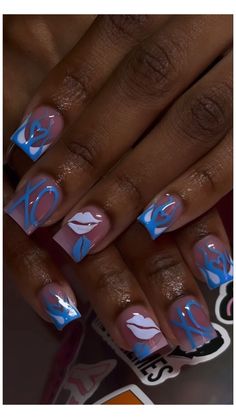 Natural Blue Acrylic Nails Short Square, Blue Short Acrylic Nails, Simple Nails Design, Acrylic Nails Almond Shape, Acrylic Nail Set, Long Acrylic Nail Designs, Blue Acrylic Nails, Fancy Nails Designs