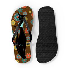 Flower Power Brown, Atomic Groovy, Retro Flip Flops. No more dull summer days - express yourself with flower power brown, atomic groovy, retro flip flops! Featuring a 5/8" thick EVA sole, 100% polyester sole cover, and your own personalized designs, these colorful flip flops let you hit the beach and make waves - all in supreme comfort. Now you can look super-stylish with every step. Summer, here you come! All-day comfort is the name of the game when summer is on. These personalized flip flops c Fun Non-slip Round Toe Flip Flops, Non-slip Fun Style Flip Flops, Fun Non-slip Flip Flops For Swimming, Summer Vacation Flower-shaped Flip Flops, Brown T-strap Flip Flops For Beach, Personalized Flip Flops, Eva Sole, Atom, Summer Days