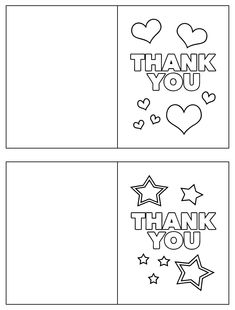 two thank cards with hearts and stars on them, one has the words thank you