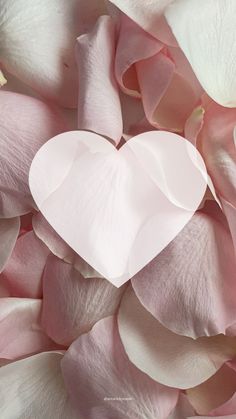 pink petals with a heart shaped paper cutout in the middle