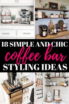 coffee bar ideas Counter Coffee Bar Ideas, Coffee Bar Ideas Small Spaces, Simple Coffee Bar, Bar Styling Ideas, Chic Coffee Bar, Coffee Bar Styling, Bar Styling