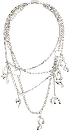 Tiered curb chain and ball chain necklace in rhodium-plated brass. · Graphic charms at drop · L16 Supplier color: Silver Png Accessories, Accessories Png, Ball Chain Necklace, Silver Accessories, Curb Chain, Ball Chain, Accessories Necklace, Piercing Jewelry, Silver Necklaces