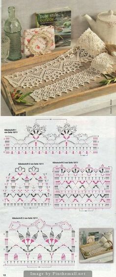 an old fashioned crochet table runner is shown