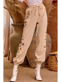 Embroidered corduroy joggers with elastic waistline and opening. Beautiful embroidery design along the side with easy fit! 95% Poly | 5% Span Prepack: (2) Small / (2) Medium / (2) Large Corduroy Joggers, Embroidered Corduroy, Beautiful Embroidery, Embroidery Design, Harem Pants, Embroidery Designs, Elastic, Embroidery, Pants