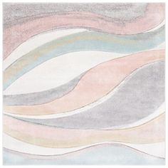 an abstract rug with wavy lines in pastel colors