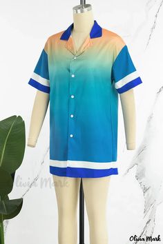 Olivia Mark - Camisa informal contemporánea con diseño patchwork estampado en verde y cuello clásico Short Sleeve Patchwork Top For Vacation, Patchwork Short Sleeve Top For Vacation, Casual Tops With Contrast Color For Summer, Patchwork Short Sleeve Tops For Beach, Beach Patchwork Tops With Short Sleeves, Beach Tops With Patchwork And Short Sleeves, Multicolor Patchwork Shirt For Vacation, Color Block Relaxed Fit Tops For Summer, Relaxed Fit Color Block Tops For Summer