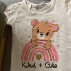 Cream Colored Toddler Girls T-Shirt/Top, Size 2t. Pink And Gold Teddy With Rainbow And Pink Bow. New With Tags, Never Used! From Pet And Smoke Free Home Cute Multicolor T-shirt For Playwear, Cute Cartoon Print Tops, Cute Graphic Print Tops For Playtime, Playful Spring Tops With Cute Design, Playful White Top With Cute Design, White Playful Top With Cute Design, Playful White Tops With Cute Design, Cute Crew Neck Shirt For Playtime, Fun Cotton T-shirt For Playdate