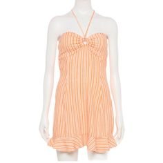 *Nwt* Speechless Juniors O-Ring Halter Dress Orange Stripe Size Xl Soft But Striking. This Juniors' Halter Dress From Speechless Gives You A Lovely Look. Halter Neckline Sleeveless Lined Skater Silhouette 34-In. Approximate Length From Shoulder To Hem Tie Closure Rayon, Linen Lining: Polyester Hand Wash Striped Halter Neck Mini Dress For Spring, Striped Mini Dress For Date Night In Summer, Spring Striped Halter Dress, Ring Halter, Ring Der O, Dress Orange, Halter Neckline, O Ring, Halter Dress