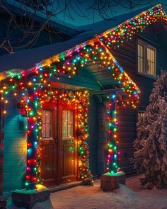 a house covered in christmas lights and decorations